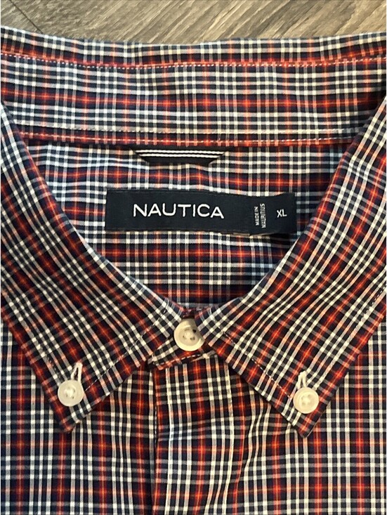 Nautica Other - Nautica Mens XL Red/Blue/White Plaid Front Pocket Long Sleeve Button Up Shirt